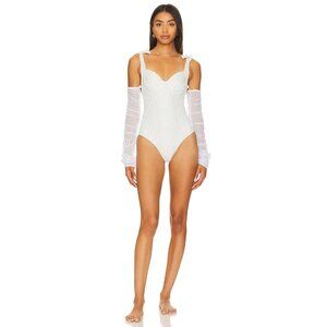 BOAMAR Millie Cheeky One Piece in White Textured Shine Medium New Bridal Swimsui